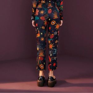 Farm Rio silky vibrant pants xl Black Cerrado Sky